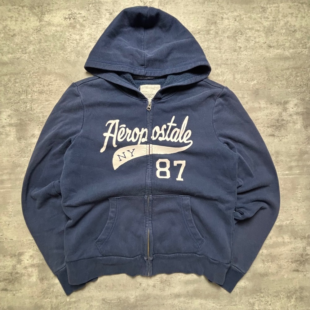 Aeropostale Full Zip Hoodie Extra Large Navy Blue Graphic Logo Sweatshirt
